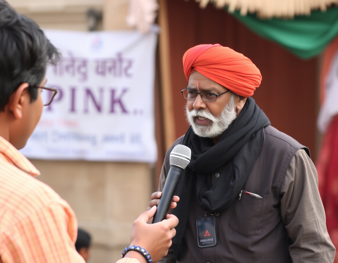 Man being interviewed with microphone